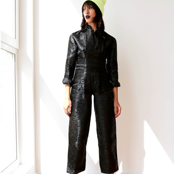 Dawang Pants - NWOT Dawang Black Brocade Jumpsuit Size S